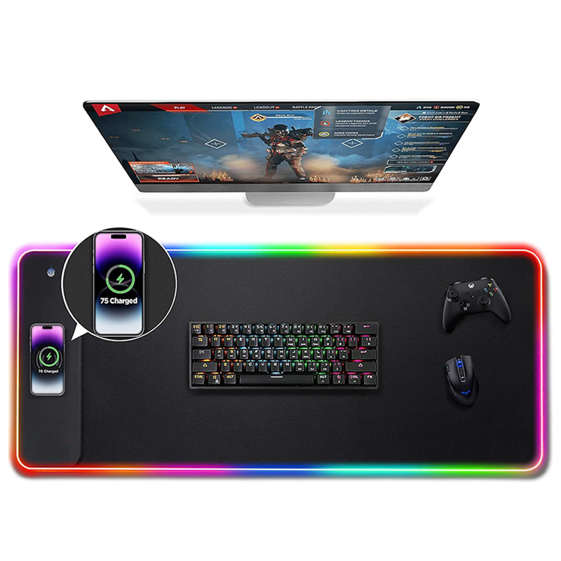 Hot Selling 15w Luminous Wireless Charging Mouse Pad for Gami and Office Oversized Dirty Resistant Customized  Computer Desk Mat