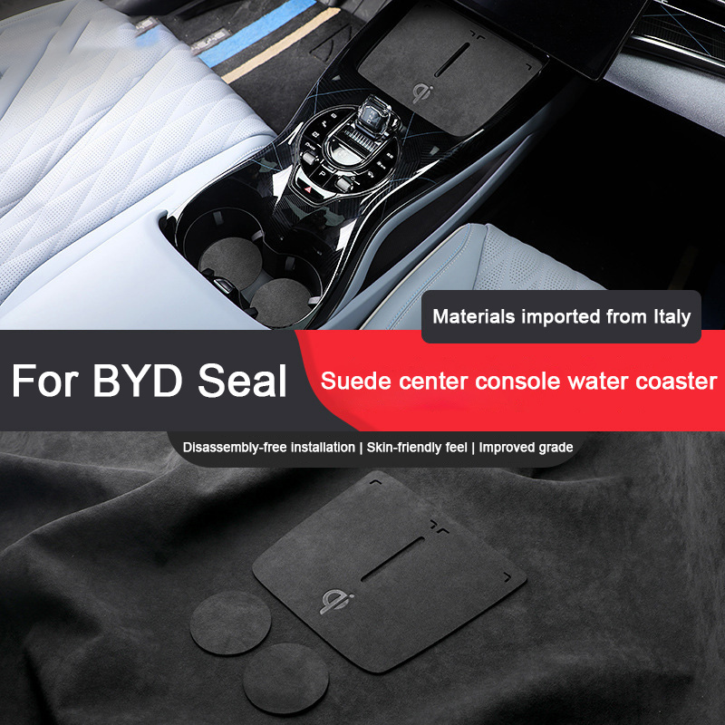 3pcs For BYD Seal Atto4, A lcantara Suede Non-slip Water Cup Center Console Wireless Charging Pad Groove Mat Interior Accessory