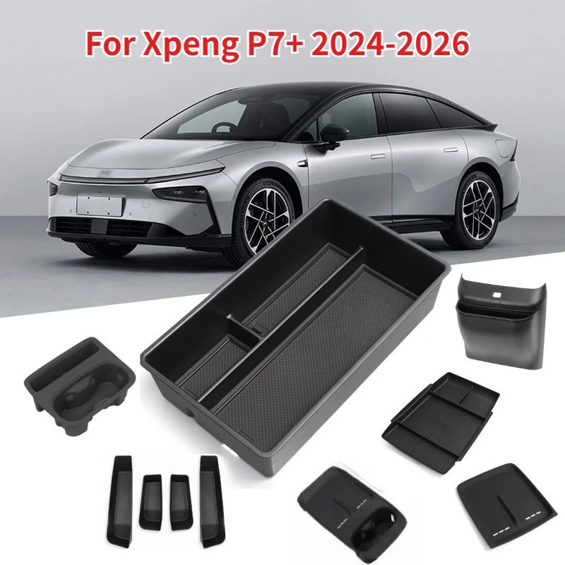 For Xpeng P7+ 2024-2026 Central Water Cup Holder Storage Box Tray Wireless Charging Pad Phone Protective Mat Car Accessories