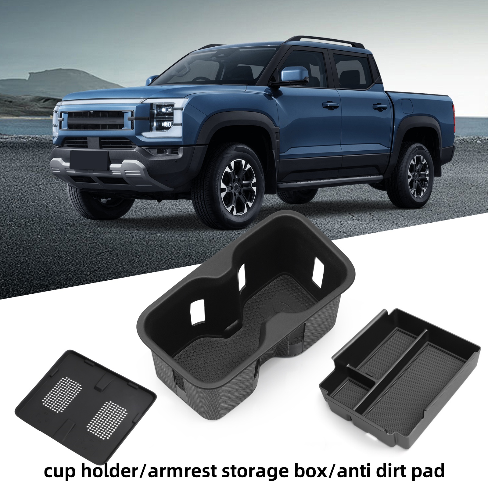 BYD Shark 2025 2024 Armrest Storage Box/Car Cup Holder/Wireless Charging Anti Dirt Pad Accessories Organizer Black